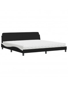 Letto con Materasso Nero e Bianco 200x200cm in Similpelle 2