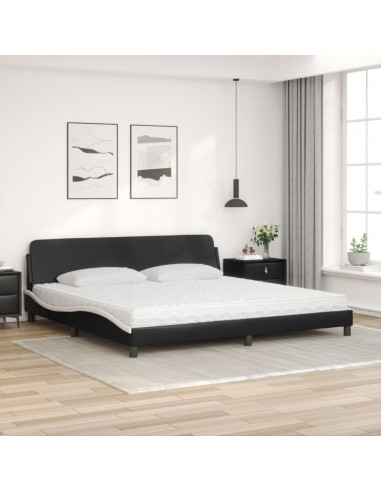 Letto con Materasso Nero e Bianco 200x200cm in Similpelle