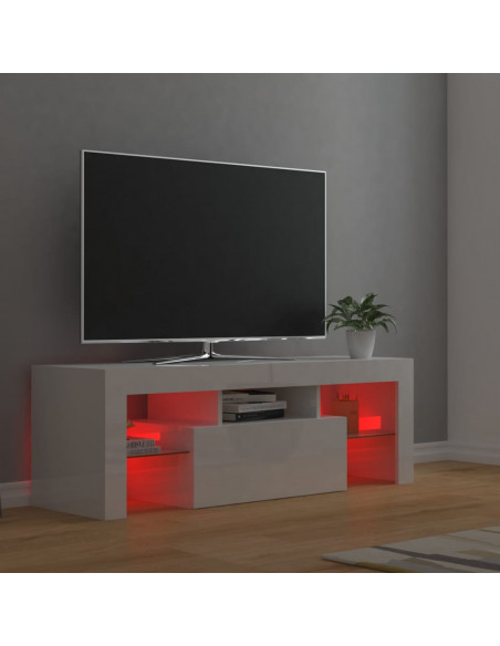 Mobile Porta TV con Luci LED Bianco Lucido 120x35x40 cm
