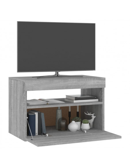 Mobile Porta TV con Luci LED Grigio Sonoma 60x35x40 cm