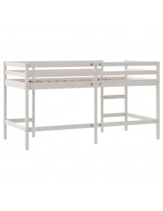 Letto Soppalco con Scala Bambini Bianco 80x200cm Massello Pino 2