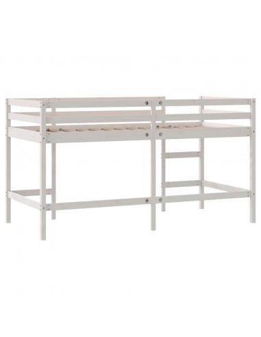 Letto Soppalco con Scala Bambini Bianco 80x200cm Massello Pino