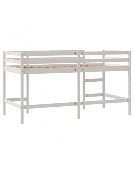 Letto Soppalco con Scala Bambini Bianco 80x200cm Massello Pino