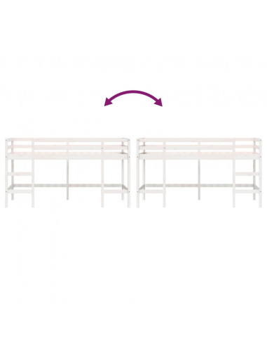 Letto Soppalco con Scala Bambini Bianco 80x200cm Massello Pino