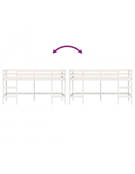 Letto Soppalco con Scala Bambini Bianco 80x200cm Massello Pino