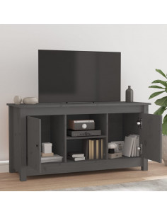 Mobile Porta TV Grigio 103x36,5x52 cm in Legno Massello di Pino