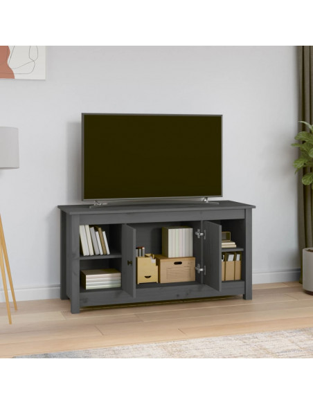 Mobile Porta TV Grigio 103x36,5x52 cm in Legno Massello di Pino