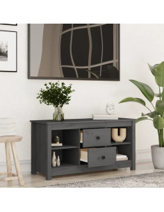 Mobile Porta TV Grigio 103x36,5x52 cm in Legno Massello di Pino