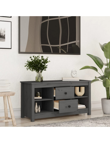 Mobile Porta TV Grigio 103x36,5x52 cm in Legno Massello di Pino