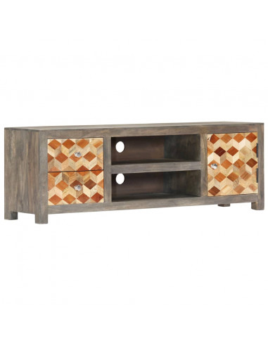 Mobile Porta TV Grigio 120x30x40 cm in Legno Massello di Mango