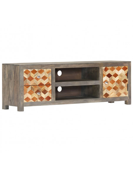 Mobile Porta TV Grigio 120x30x40 cm in Legno Massello di Mango