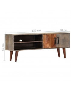 Mobile Porta TV Grigio 130x30x46 cm in Massello di Mango Grezzo