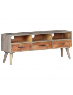 Mobile Porta TV Grigio 130x35x51 cm in Massello di Mango Grezzo