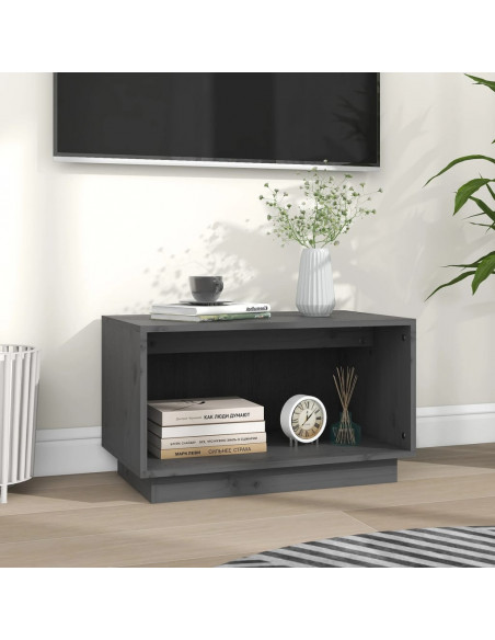 Mobile Porta TV Grigio 60x35x35 cm in Legno Massello di Pino