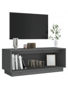 Mobile Porta TV Grigio 90x35x35 cm in Legno Massello di Pino