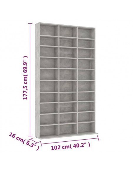 Mobile Porta TV Grigio Cemento 102x16x177,5 cm in Multistrato