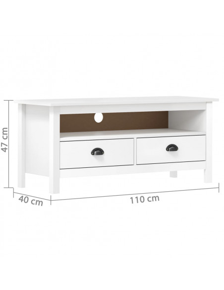 Mobile Porta TV Hill Bianco 110x40x47 cm in Legno di Pino