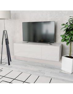 Mobile Porta TV in Legno Multistrato 120x40x34 cm Bianco Lucido