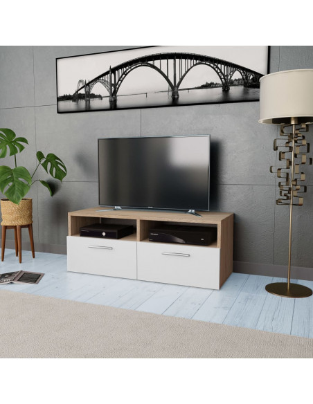 Mobile Porta TV in Legno Multistrato 95x35x36cm Rovere e Bianco