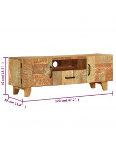 Mobile Porta TV Intagliato 120x30x40 cm in Massello di Recupero