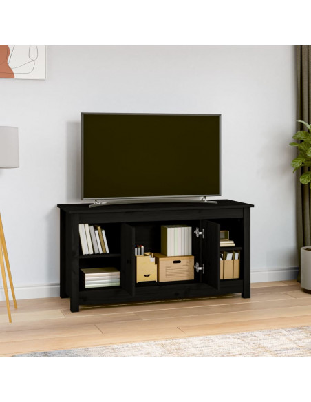 Mobile Porta TV Nero 103x36,5x52 cm in Legno Massello di Pino