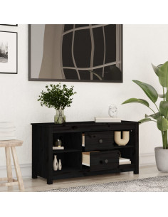 Mobile Porta TV Nero 103x36,5x52 cm in Legno Massello di Pino