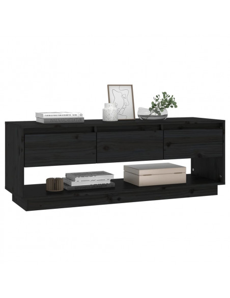 Mobile Porta TV Nero 110,5x34x40 cm in Legno Massello di Pino