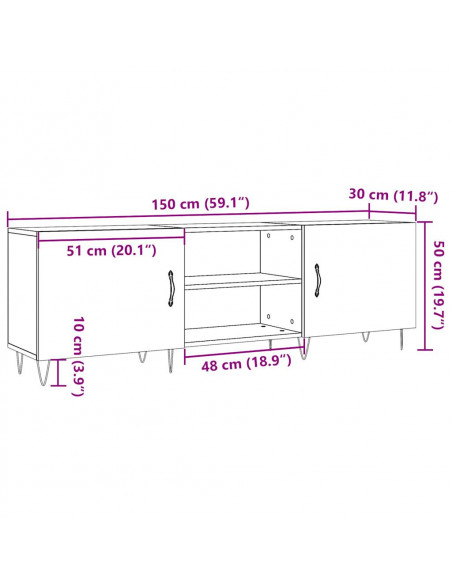 Mobile Porta TV Rovere Artigianale 150x30x50cm in Truciolato