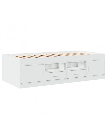Divano Letto con Cassetti senza Materasso Bianco 100x200 cm