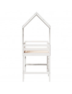 Letto Soppalco con Scala e Tetto Bianco 90x200 cm Massello Pino 2