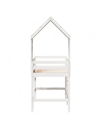 Letto Soppalco con Scala e Tetto Bianco 90x200 cm Massello Pino