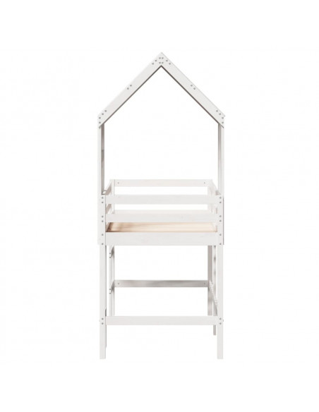 Letto Soppalco con Scala e Tetto Bianco 90x200 cm Massello Pino