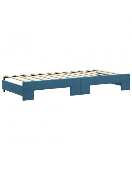 Divano Letto Estraibile con Cassetti Blu 90x200 cm in Velluto