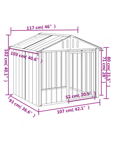 Casetta per Cani con Tetto Nero 117x103x102 cm Acciaio Zincato