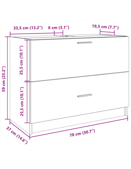 Mobile Sottolavabo Rovere Sonoma 78x37x59 cm in Truciolare