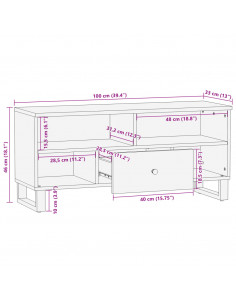 Mobile TV 100x33x46cm Legno Massello Recupero Legno Multistrato