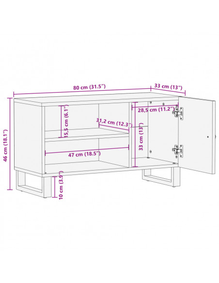 Mobile TV 80x33x46cm Legno Massello Recupero Legno Multistrato