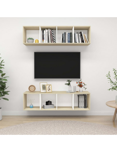 Mobile TV a Parete 2 pz Bianco e Rovere Sonoma in Truciolato