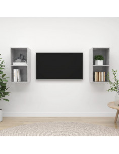 Mobile TV a Parete 2 pz Grigio Cemento in Truciolato