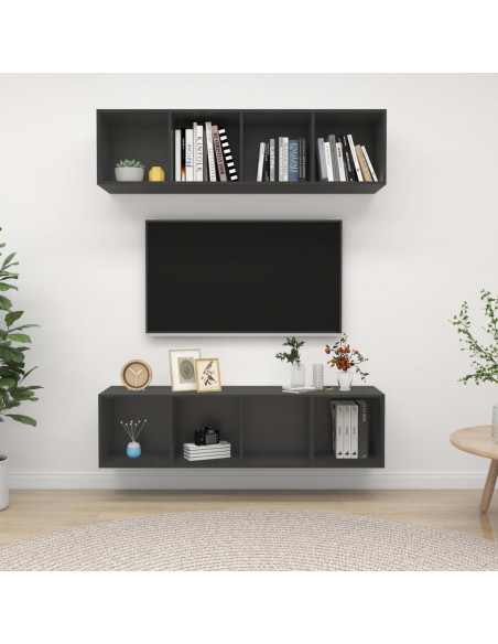 Mobile TV a Parete 2 pz Grigio in Truciolato