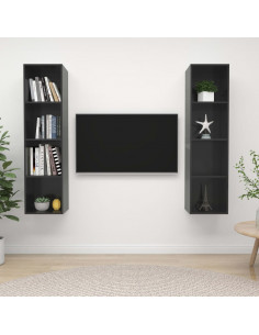 Mobile TV a Parete 2 pz Grigio Lucido in Truciolato