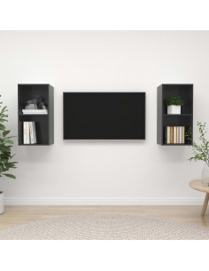Mobile TV a Parete 2 pz Grigio Lucido in Truciolato