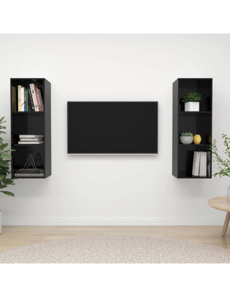 Mobile TV a Parete 2 pz Nero Lucido in Truciolato