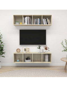 Mobile TV a Parete 2 pz Rovere Sonoma in Truciolato