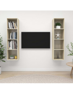 Mobile TV a Parete 2 pz Rovere Sonoma in Truciolato