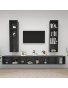 Mobile TV a Parete 4 pz Grigio Lucido in Truciolato