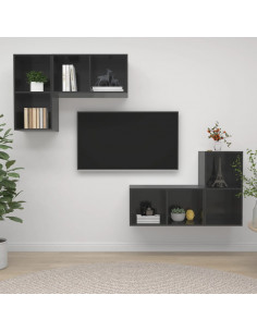 Mobile TV a Parete 4 pz Grigio Lucido in Truciolato