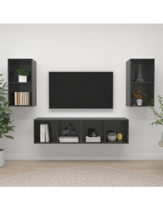 Mobile TV a Parete 4 pz Grigio Lucido in Truciolato