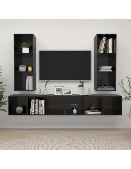 Mobile TV a Parete 4 pz Nero Lucido in Truciolato