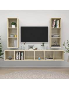 Mobile TV a Parete 4 pz Rovere Sonoma in Truciolato